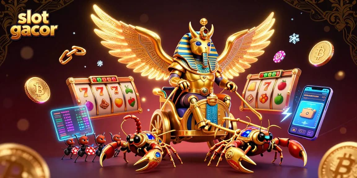 Engage with exciting slot gacor gameplay featuring dynamic golden beetles and jewels amidst casino elements.