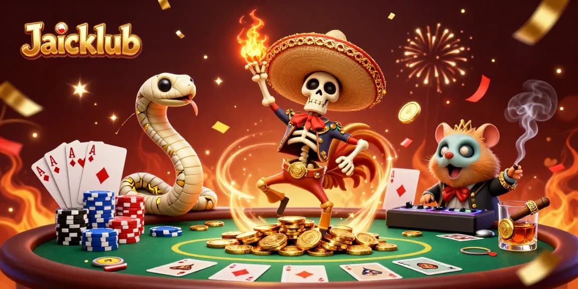 Engage in thrilling gaming at Jaiclub with vibrant characters enjoying a festive casino atmosphere.