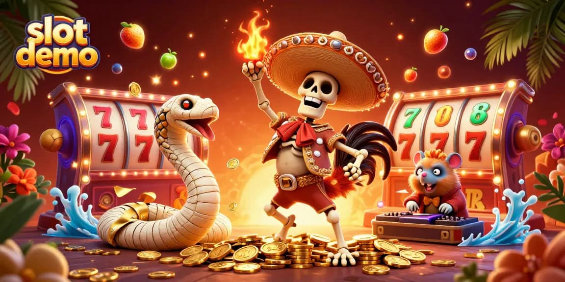 Experience the fun of slot demo games with vibrant characters and engaging game elements in this colorful illustration.