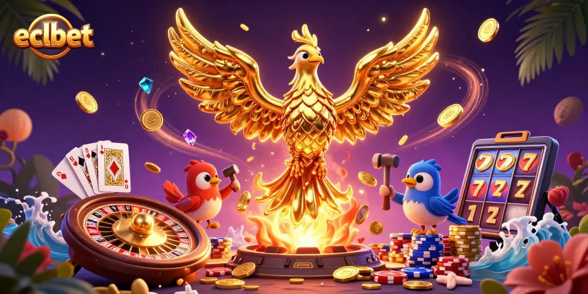 Join the excitement at eclbet with golden phoenix and vibrant casino scenes lighting up the game!