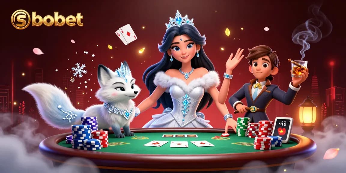 Engage in sbobet sports betting with vibrant poker elements and a creative winter theme.