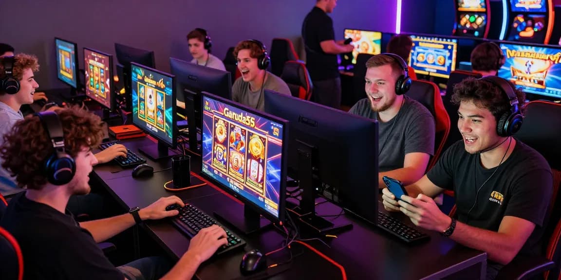 Players experiencing the excitement of GARUDA55 online slot gaming with vibrant visuals.