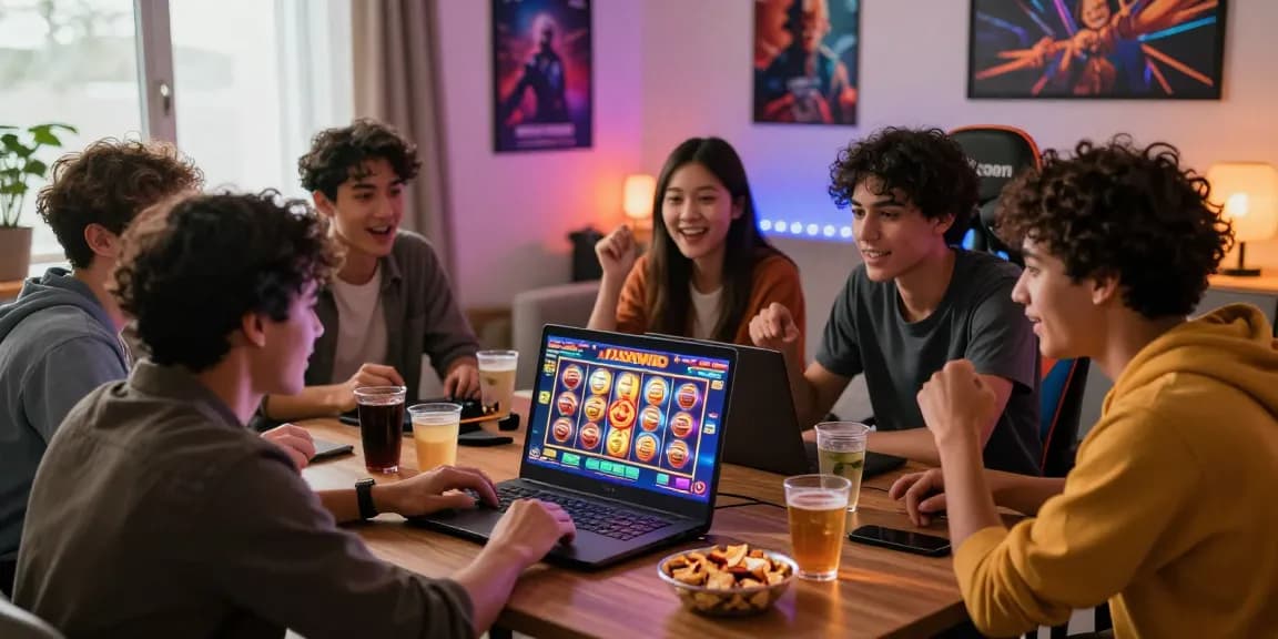 Permainan slot maxwin yang mengasyikkan dalam suasana hangat bersama teman-teman di ruang tamu.