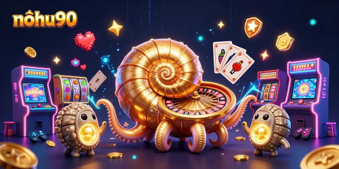 Nohu90 slots and games scene featuring a giant nautilus roulette with glowing elements