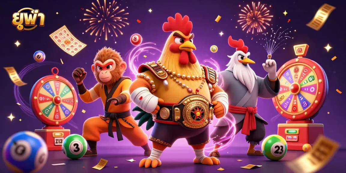Experience the excitement of ยูฟ่า with dynamic lottery elements in a lively gaming illustration.