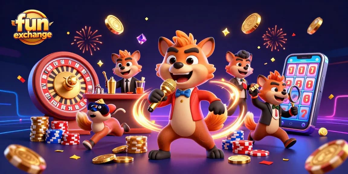 Engage in excitement at the fun exchange with animated hyenas in a vibrant casino setting.