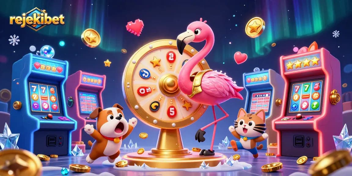 Experience thrilling wins with rejekibet in a vibrant 3D gaming scene showcasing jackpots and prizes.