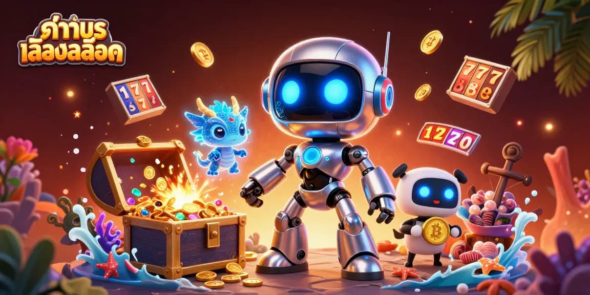 ทดลองเล่นสล็อต ในฉากคาสิโนออนไลน์ที่มีหุ่นยนต์ไซเบอร์สุดคูลและมังกร AI