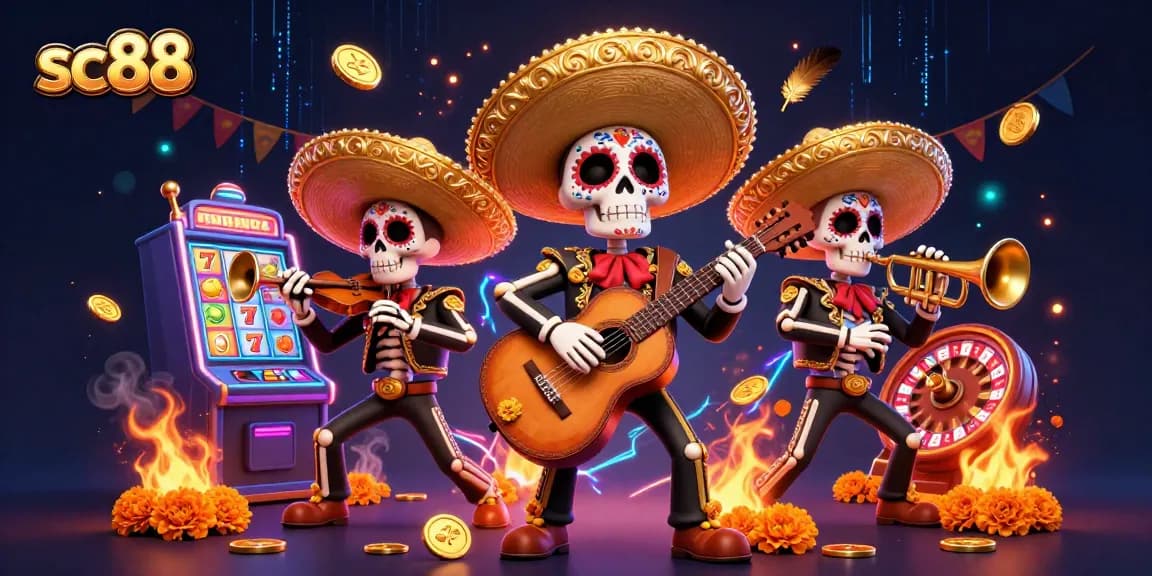 Spin to win at sc88 with vibrant slot machine action, dynamic mariachi band, and colorful elements.