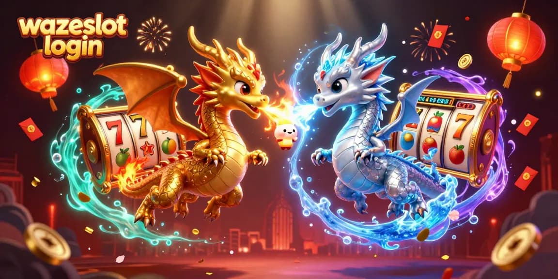 Experience the excitement of wazeslot login with dragons, slot reels, and dazzling casino elements.