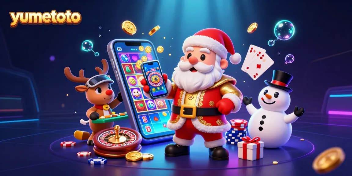 Experience thrilling gameplay with yumetoto in this lively casino scene featuring Santa and friends.