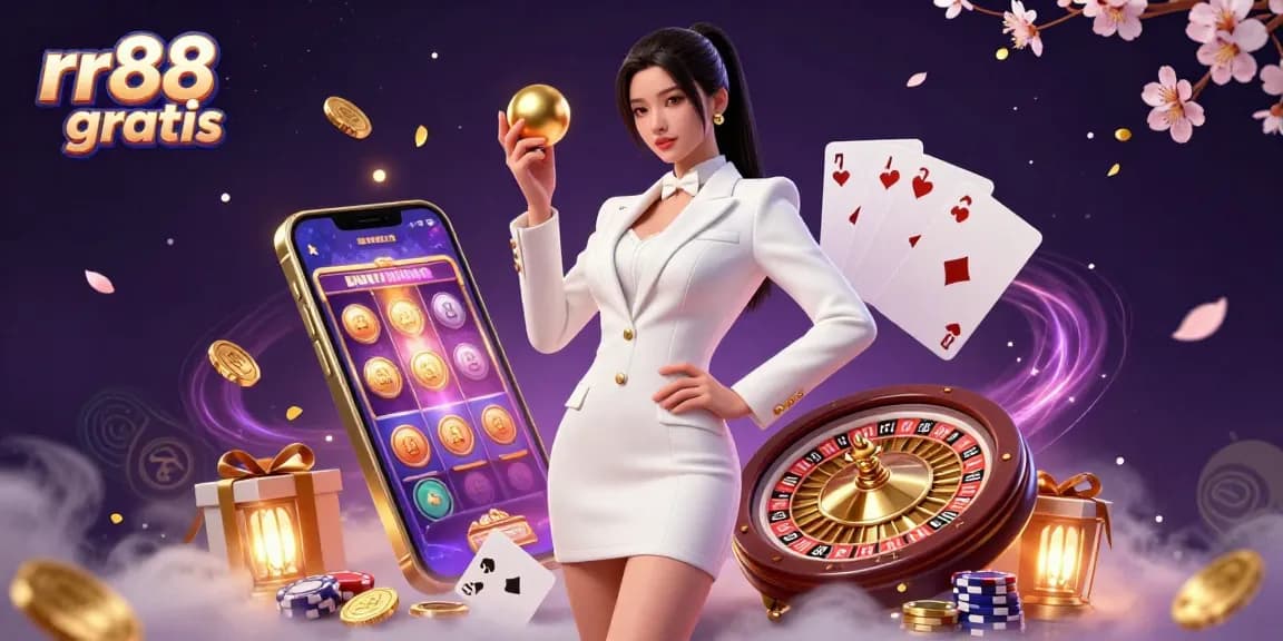 Spin and win at rr88 gratis with a stunning Asian dealer based in an elegant casino setting.