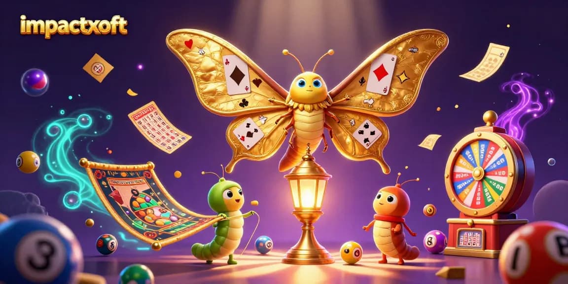Engage with impactxoft as the colorful lottery balls and the golden lantern create a vibrant casino scene.