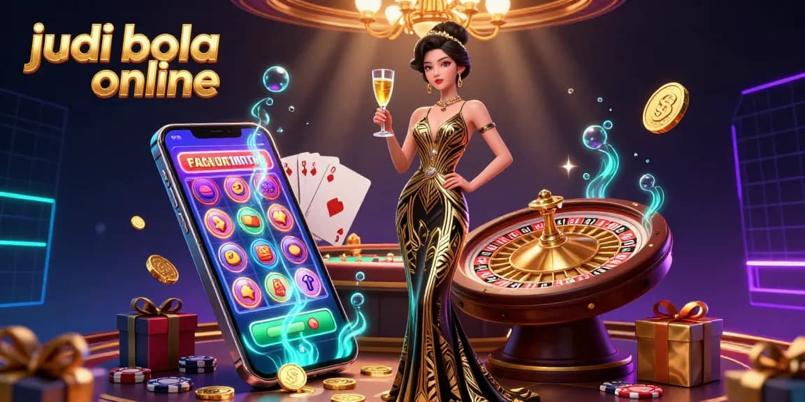 Experience judi bola online with an elegant Asian lady enjoying casino thrills amid vibrant game elements.