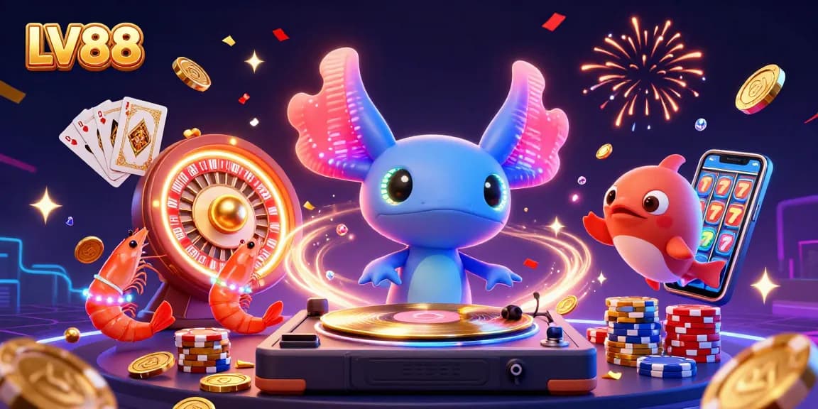 Experience exhilarating LV88 online gaming at a vibrant casino scene with dynamic characters and festive action.