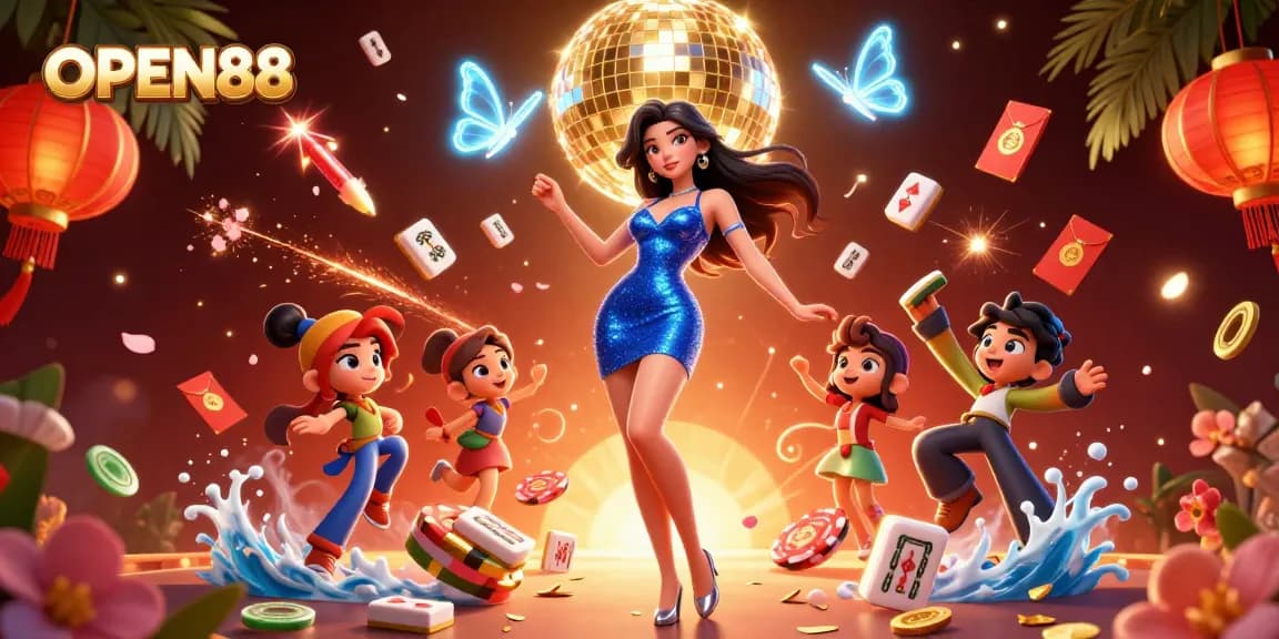 Experience thrilling gaming at OPEN88 with vibrant 3D scenes and dynamic casino elements.