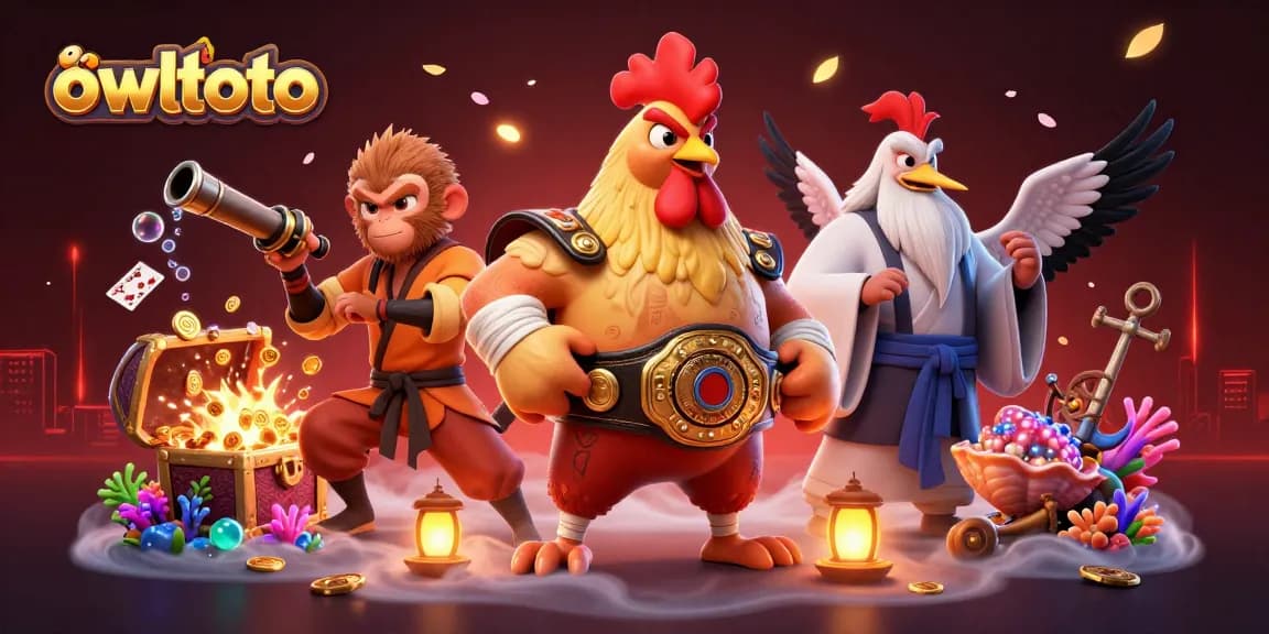 Bet on owltoto with fierce characters and vibrant casino elements in a stunning 3D illustration.