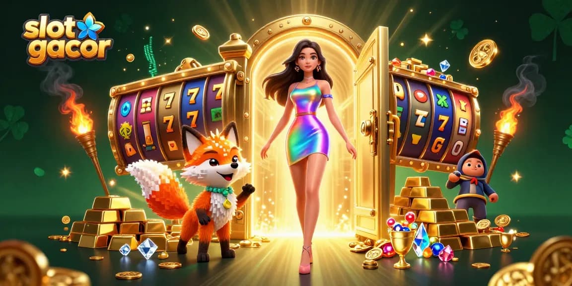 Experience thrilling gameplay with slot gacor, featuring stunning visuals of vibrant colors, jackpot symbols, and animated treasures.