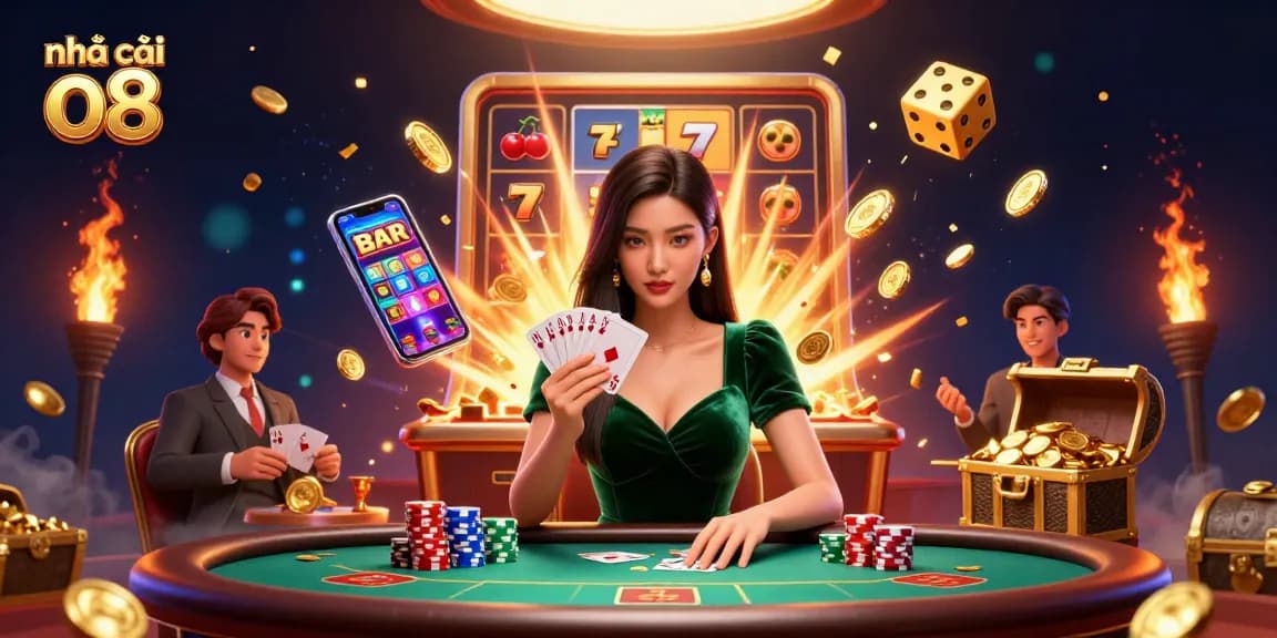 Experience the thrill of nhà cái o8 with a stunning casino illustration featuring a poker player.