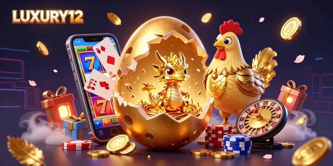 The LUXURY12 platform showcases a rich slot gaming experience with golden elements and dynamic game visuals.