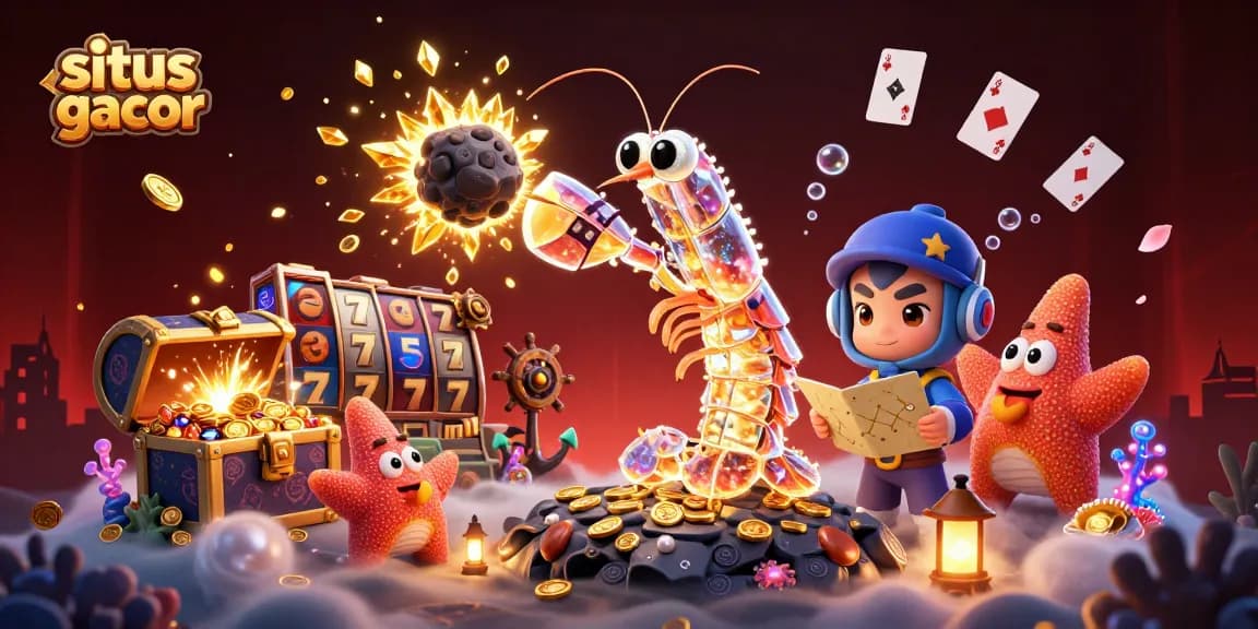 Immerse in situs slot gacor with vibrant 3D casino scene displaying winning elements and golden treasures.