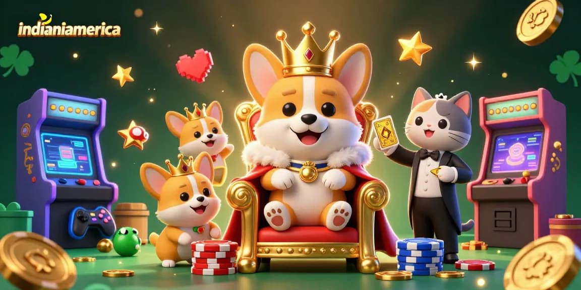Experience the excitement of gambling at indianiamerica with vibrant casino-themed characters and arcade elements.