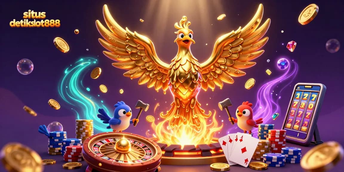 Experience the excitement of situs detikslot888 with dynamic gaming elements and vibrant 3D illustration.