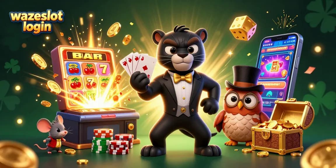 Play at Wazeslot login and win big in this vibrant casino-themed illustration