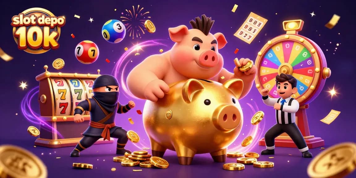 Spin the reels with slot depo 10k featuring a vibrant casino scene alive with winning energy.
