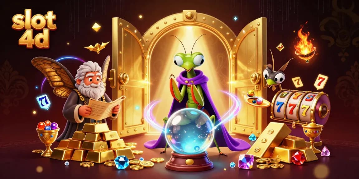 Play thrilling slot 4d games with vibrant treasures and mystical characters in exciting casino art.