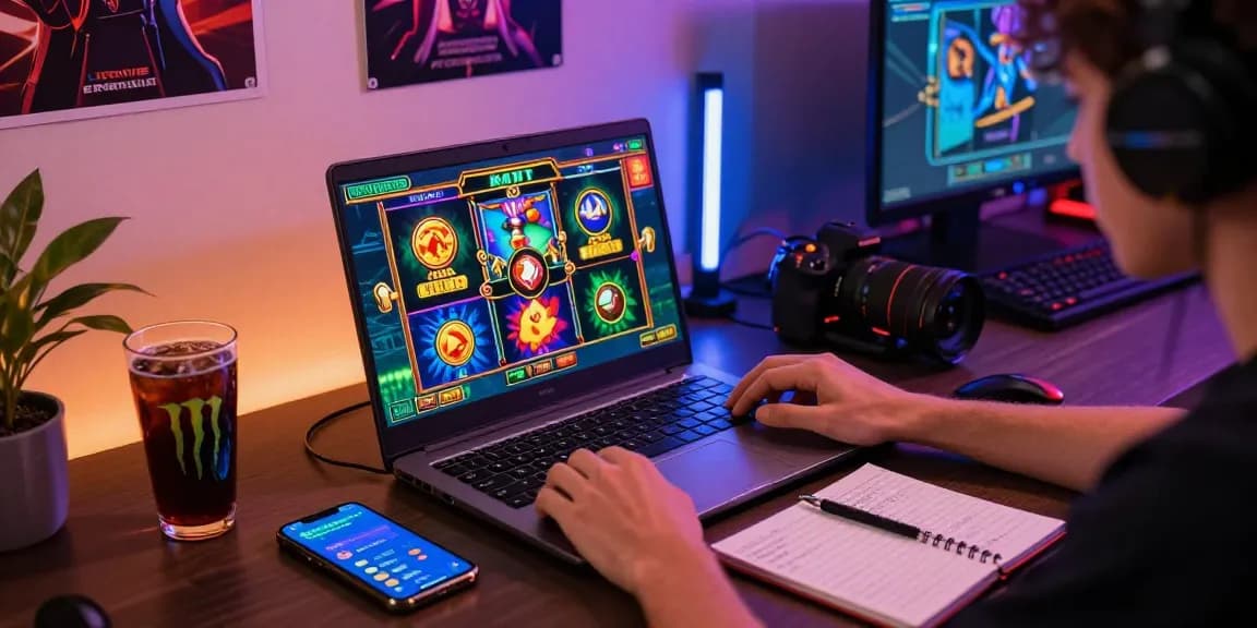 Player immersed in ngamenjitu online gaming, showcasing vibrant graphics and snacks.