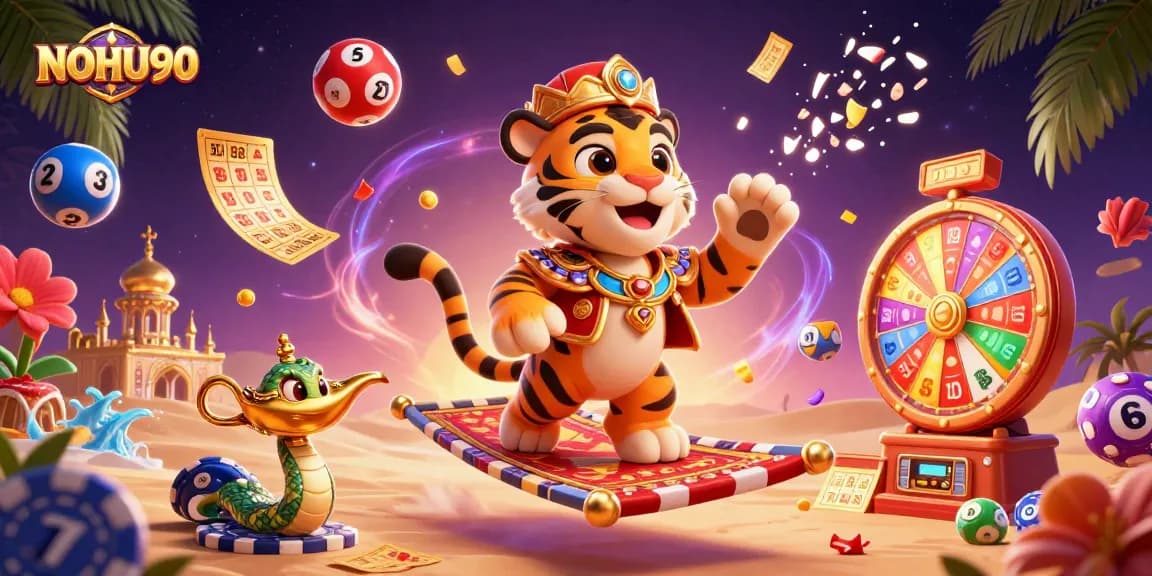 Engage with NOHU90's vibrant casino atmosphere through 3D illustration of exhilarating gaming elements.