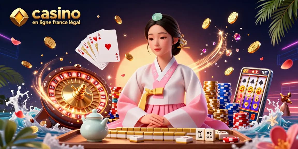 Playing at casino en ligne france légal with elegant Asian woman amidst dynamic gaming elements.