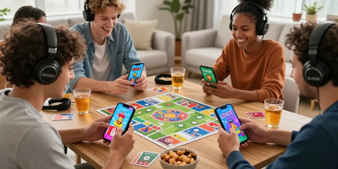 Engaging gameplay session of friends enjoying Card Rummy on mobile devices in a cozy living room.