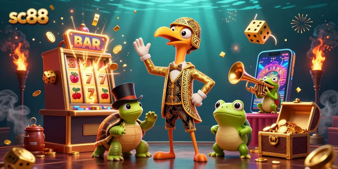 Engage in the excitement of sc88 with a vibrant casino scene featuring animated characters and dynamic game elements.