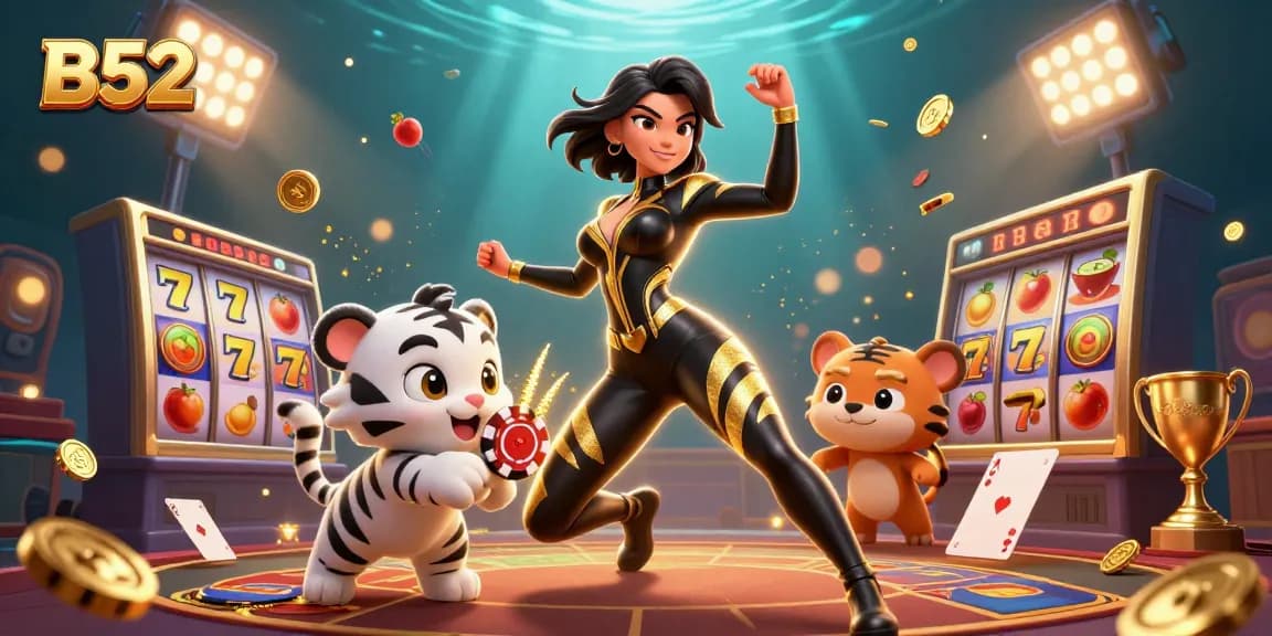 Experience thrilling B52 slot wins with vibrant 3D casino characters and lucky game elements!