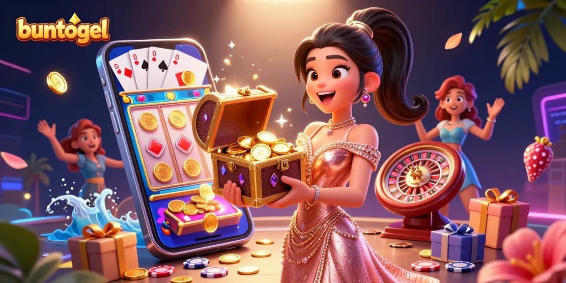 Buntogel offers exciting slot games with vibrant graphics and golden rewards in a rich casino scene.