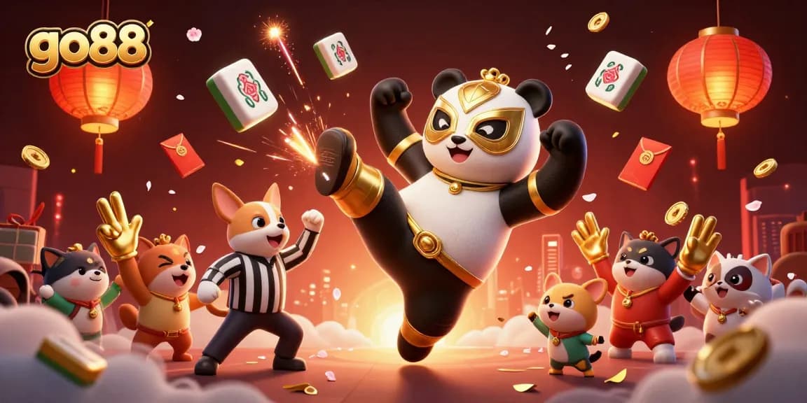 Experience exhilarating gameplay at go88 with a vibrant 3D casino scene full of lively characters and festive elements.