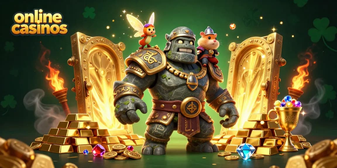 Experience magical adventures in online casinos with a golem, fairy, and hamster knight.