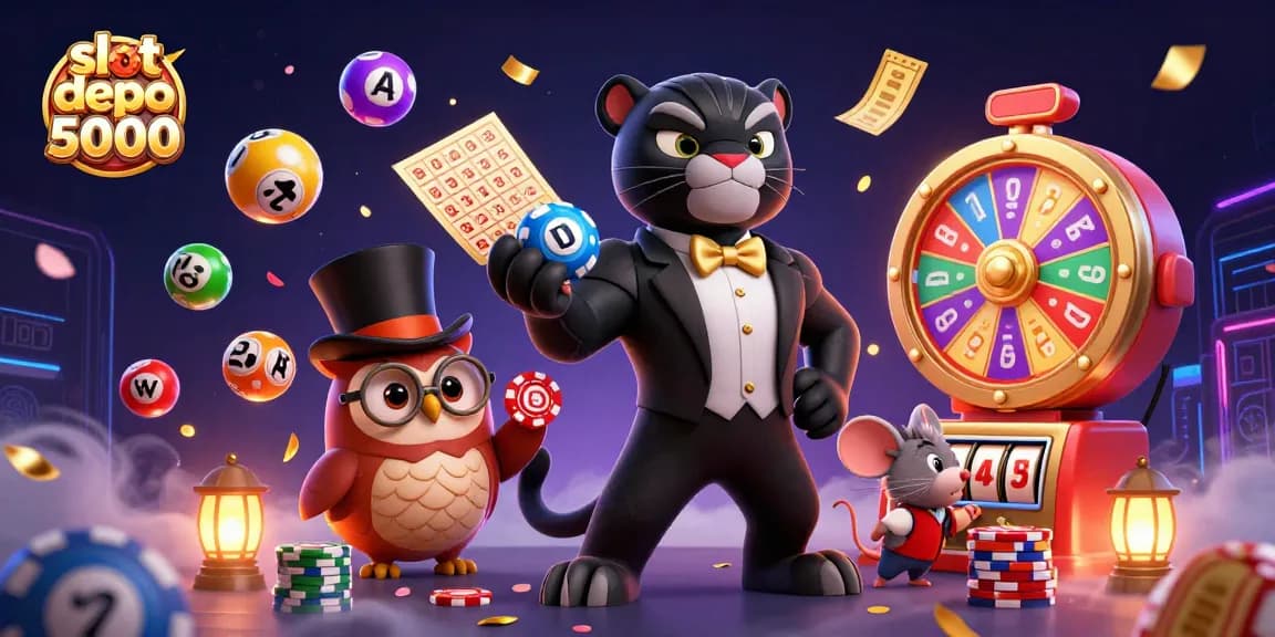 Maximize your chances at slot depo 5000 with engaging 3D casino illustration featuring vibrant characters and elements.