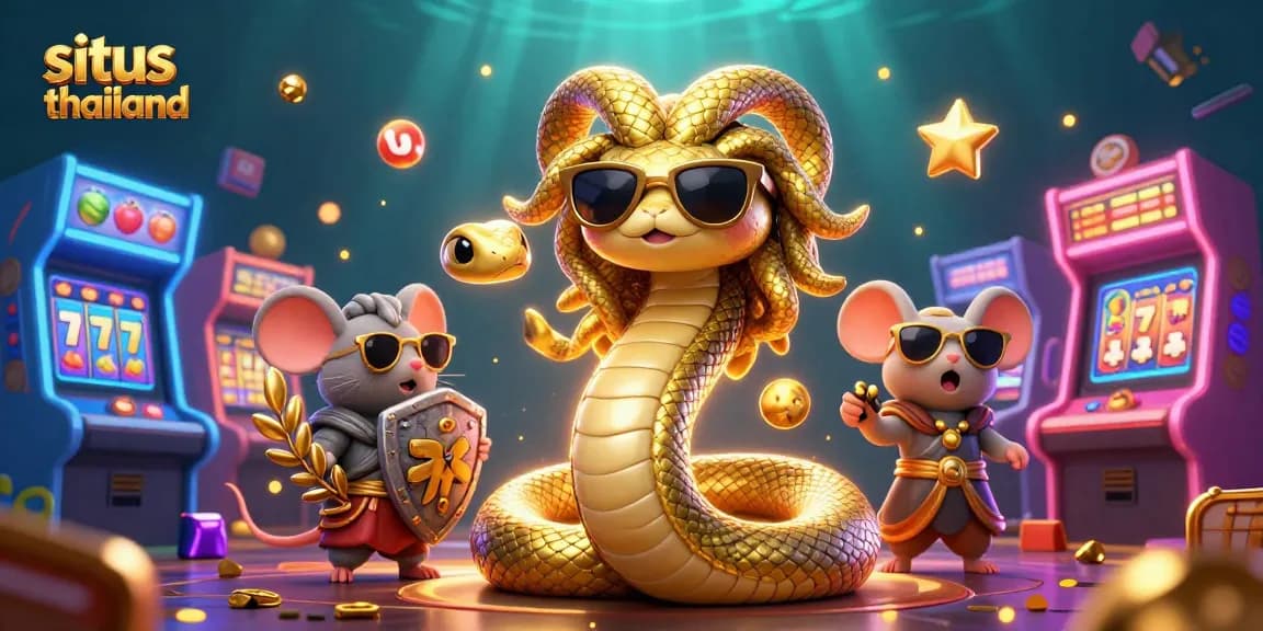 Experience excitement at situs thailand with Medusa, a mouse warrior, in a vibrant casino-themed scene!