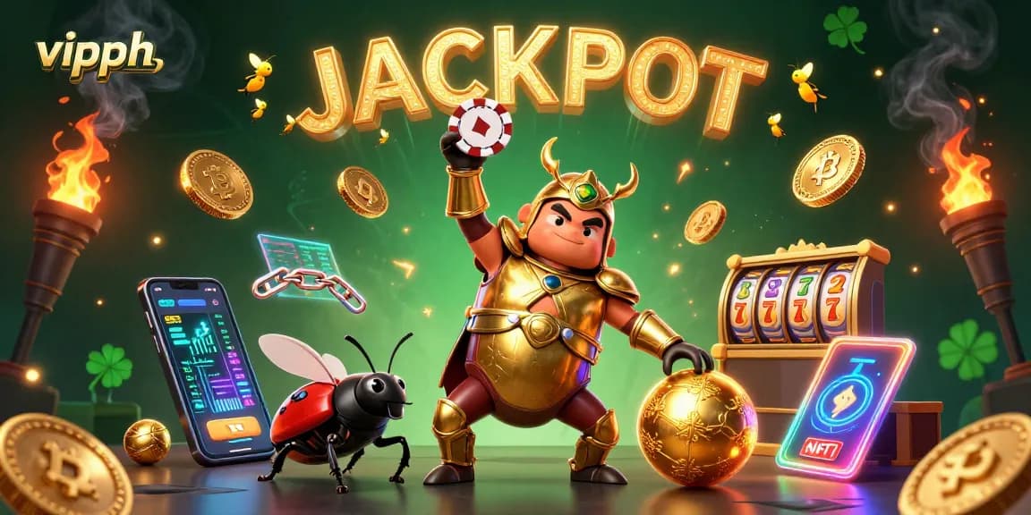 Spin to win with vipph! Enthusiastic beetle duo celebrates jackpot amidst vibrant gaming elements.