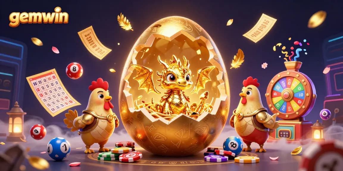 Experience thrilling gaming action with gemwin's colorful lottery scene and golden treasures.