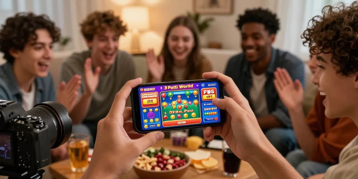Friends install game 3 Patti World on their smartphone, showcasing excitement and mobile gaming.