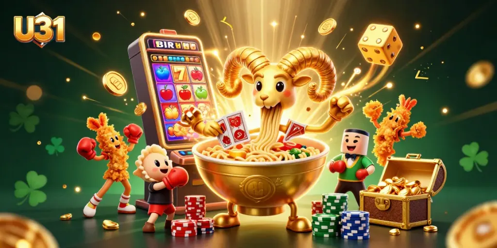 Experience thrilling gameplay with U31 at this vibrant 3D casino scene, where excitement bursts from every corner.