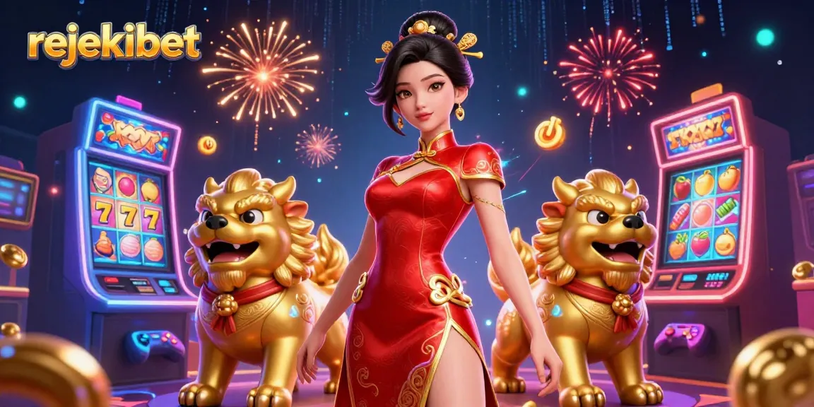 Experience rejekibet slots with vibrant visuals, featuring a glamorous Asian character and bonsai guardians.