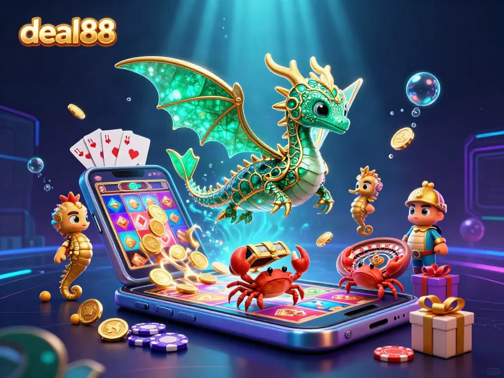 Spin the reels of deal88 with vibrant sea creatures and casino elements in a rich underwater scene.