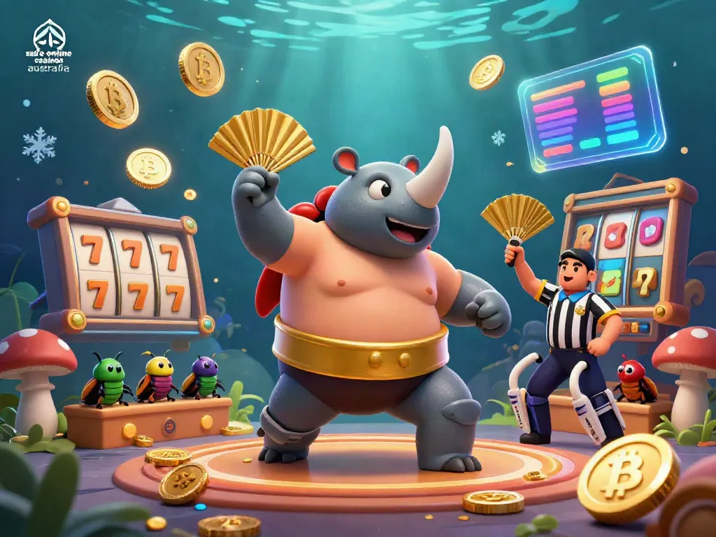 Experience excitement with our lively 3D scene featuring safe online casinos Australia with animated characters and casino elements.