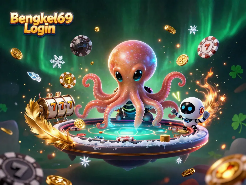 Engage in thrilling gameplay with Bengkel69 Login at a holographic poker table, featuring stunning slot elements.