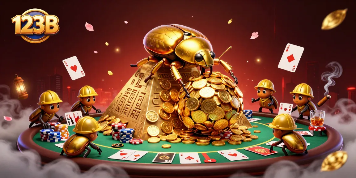 Experience thrilling gameplay at 123B with golden coins, poker tables, and vibrant casino symbols.